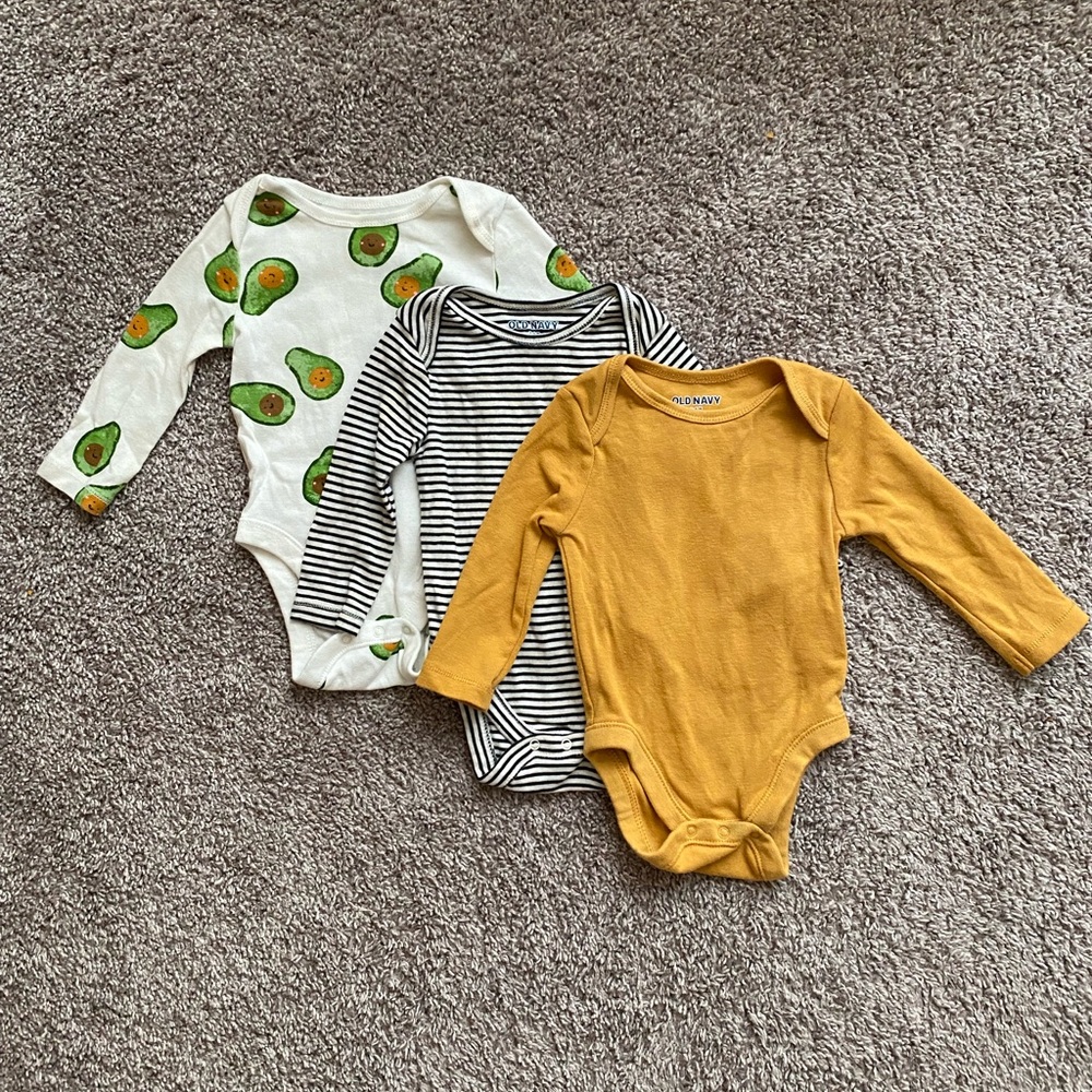 Set Of Three Old Navy Long Sleeve Baby Onesies
